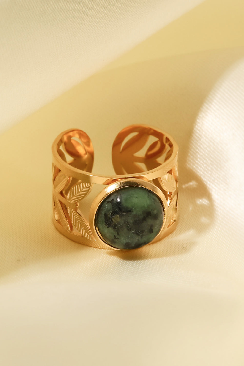 18k Gold Plated Malachite Leaf Ring 