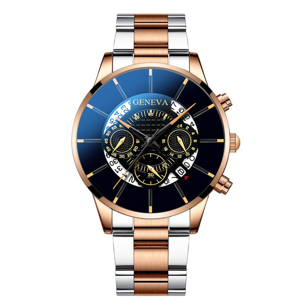 Men's Quartz Watch With Non-Mechanical Alloy Steel Band Calendar