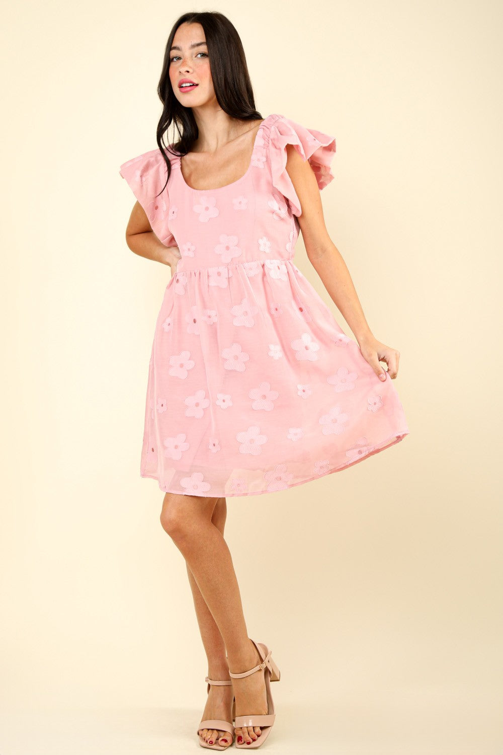 VERY J Flower Embroidered Organza Mini Dress - Babbazon New Products