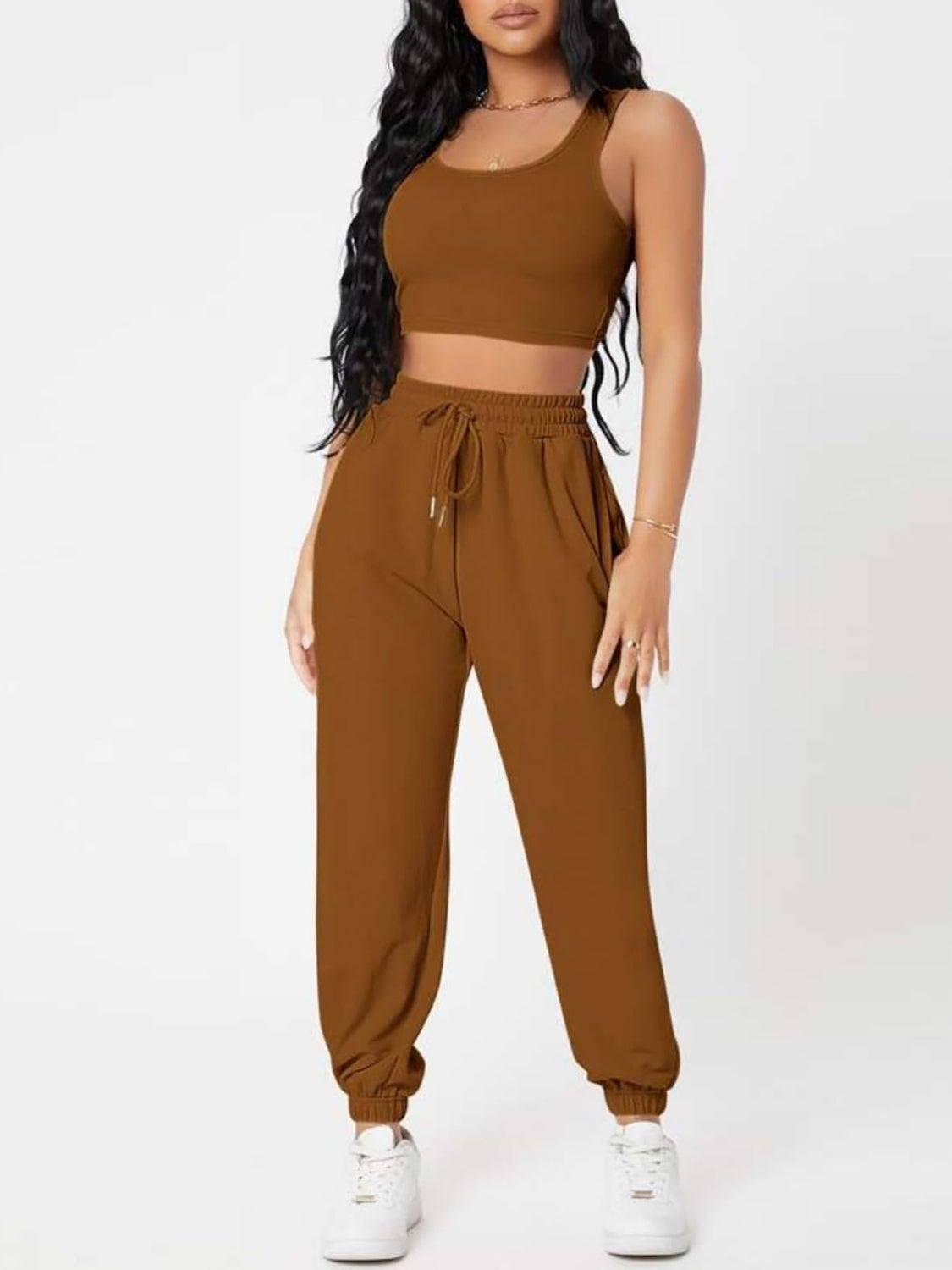 Wide Strap Top and Drawstring Joggers Set - Babbazon new