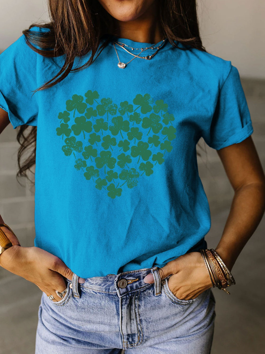 Full Size Lucky Clover Round Neck Short Sleeve T-Shirt - Babbazon New Products