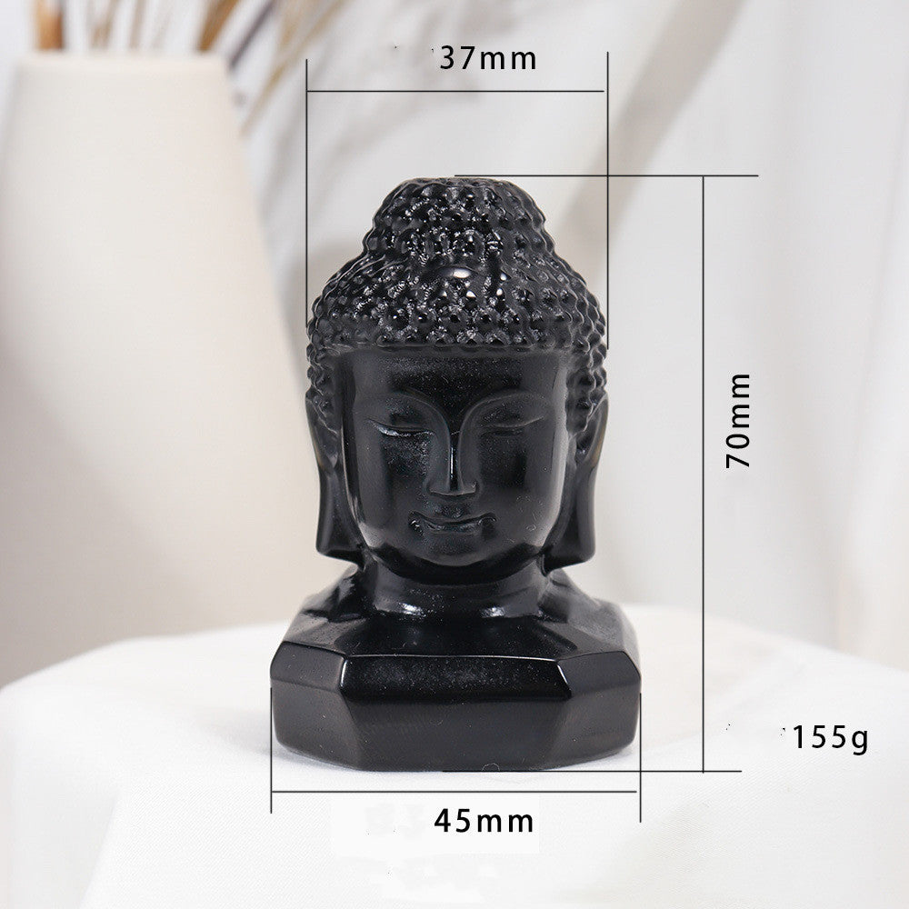 East China Sea Natural Obsidian Buddha Head Hand Polished Stone Ornament