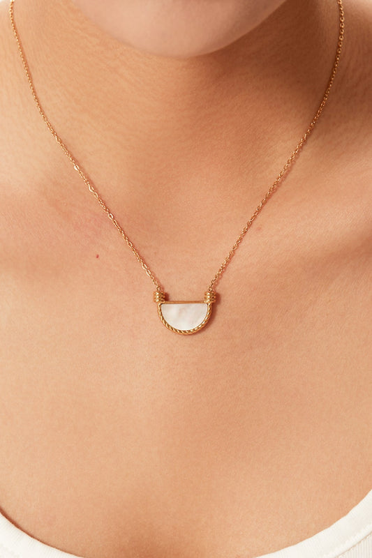 Stainless Steel Semi Circle Pendant Necklace 