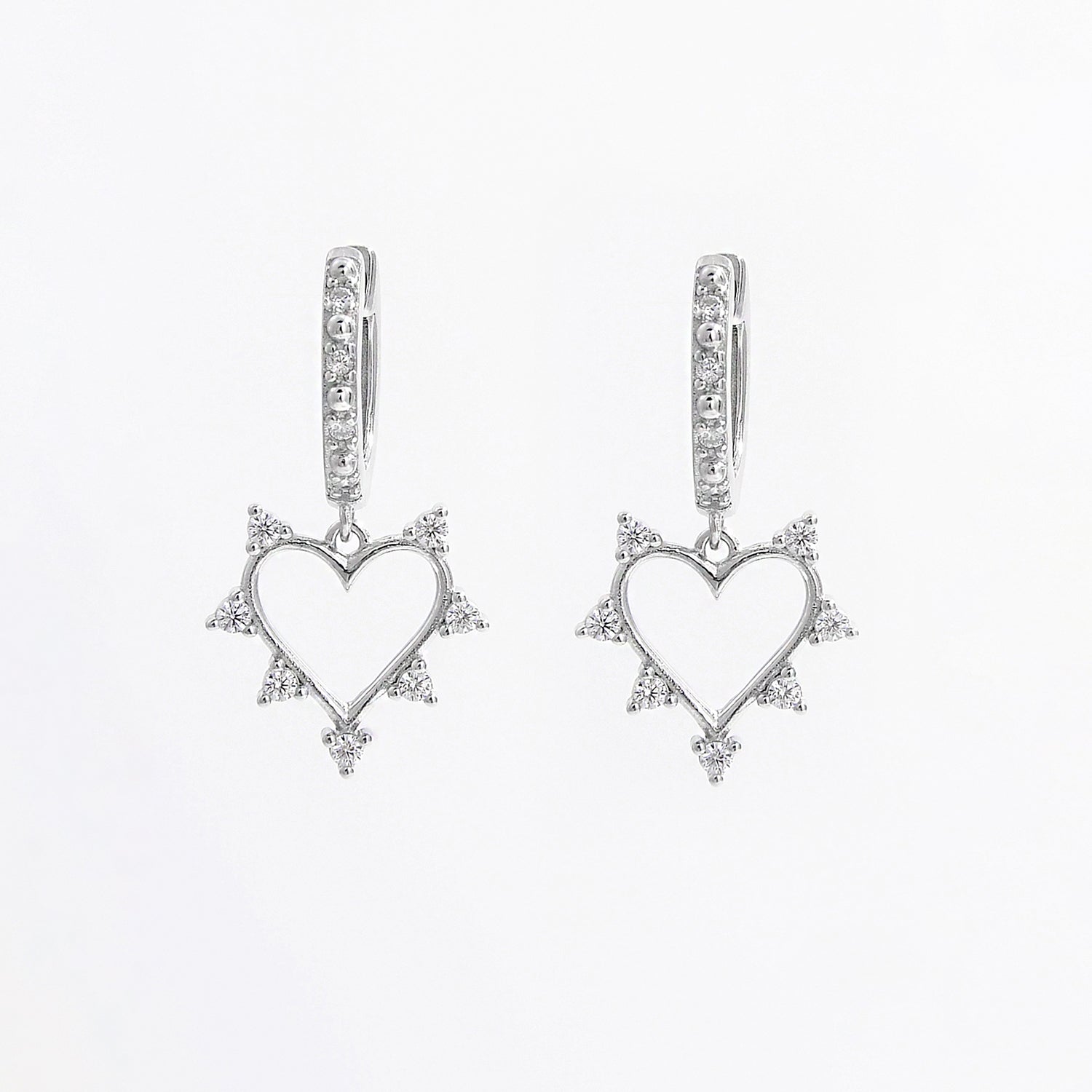 925 Sterling Silver Inlaid Zircon Heart Dangle Earrings 