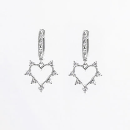 925 Sterling Silver Inlaid Zircon Heart Dangle Earrings 