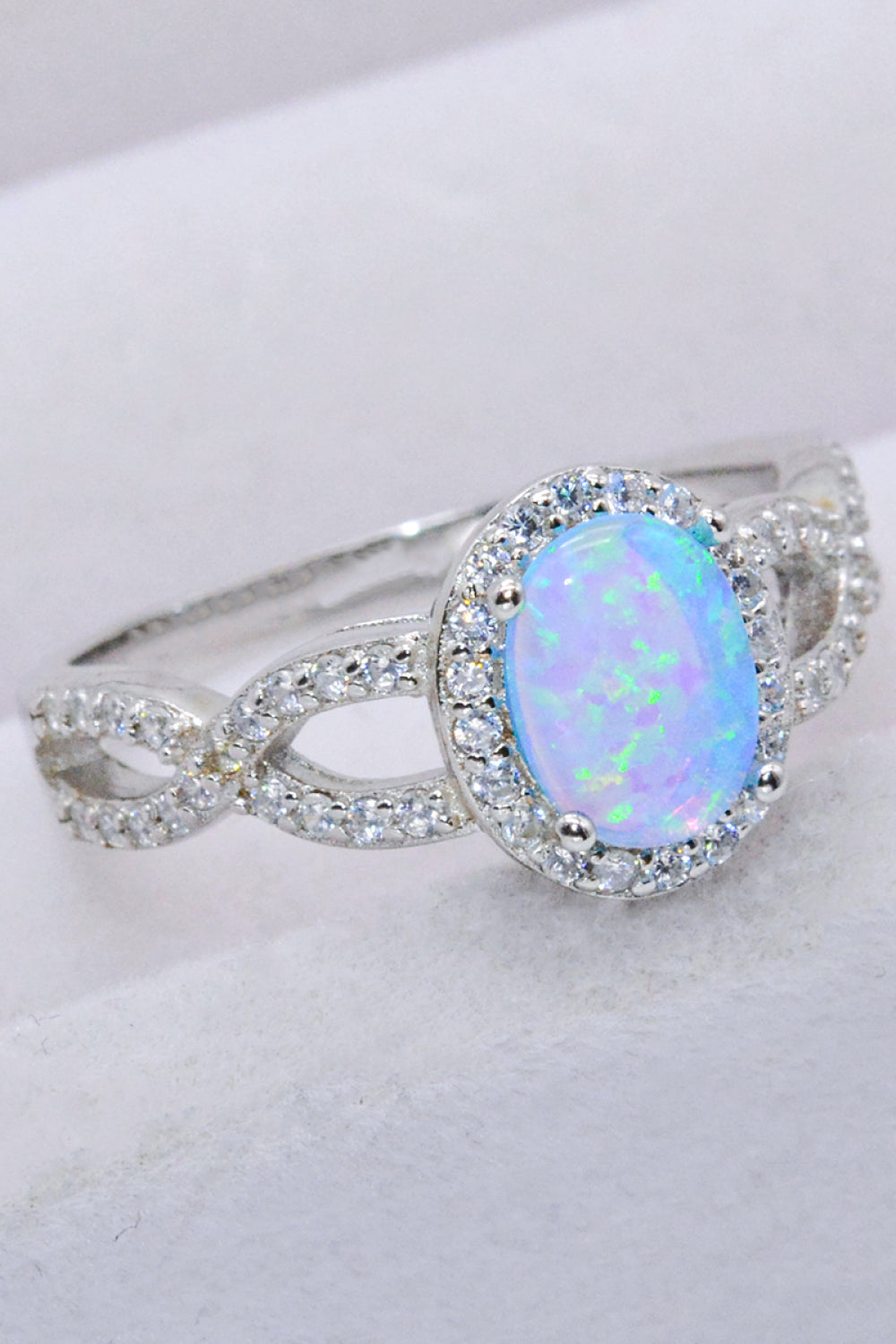 925 Sterling Silver Opal Halo Ring 