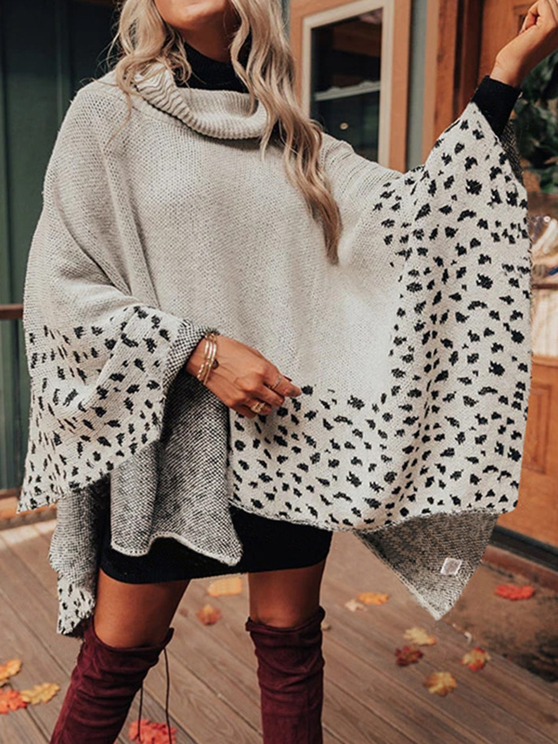 Leopard Turtleneck Poncho 