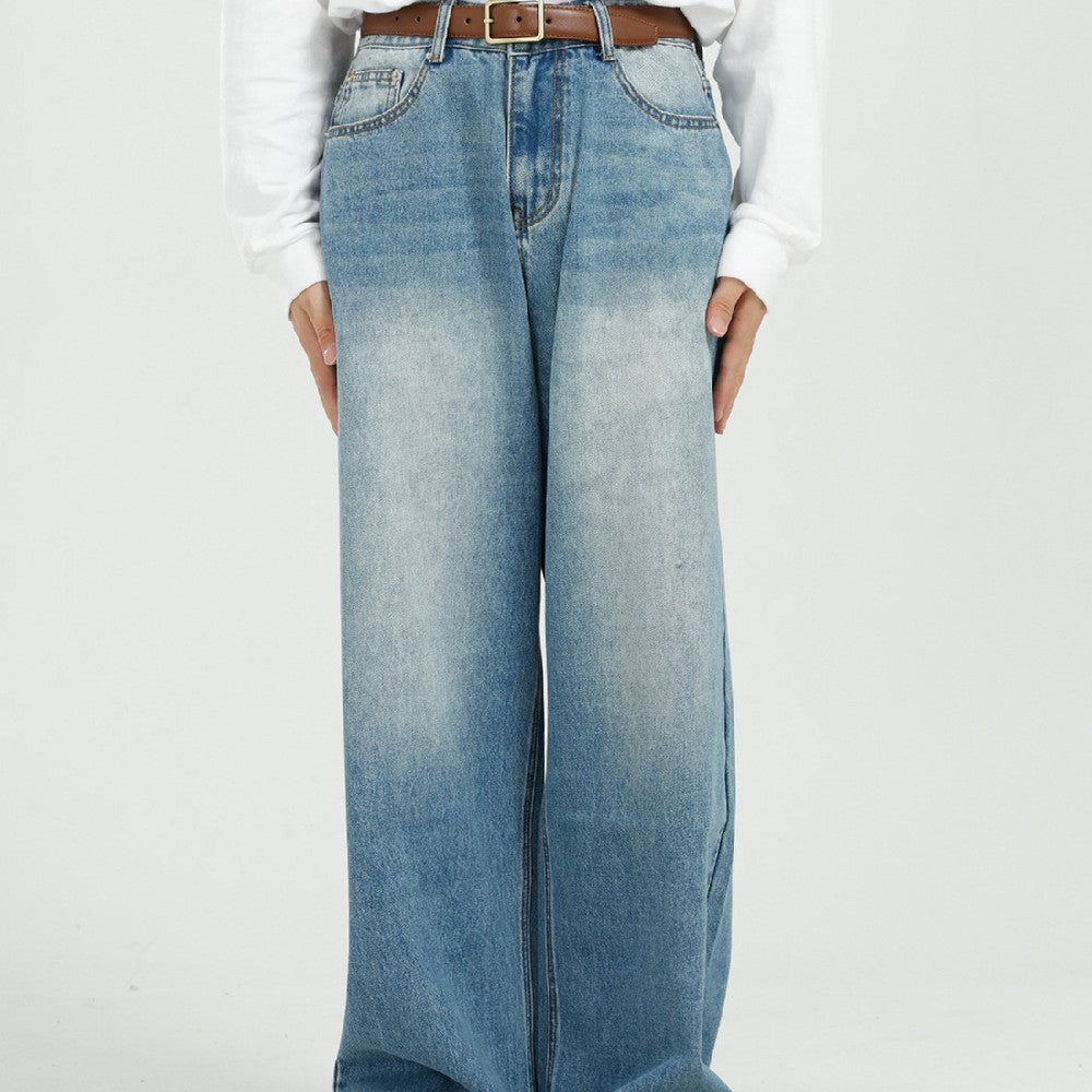 Loose And Versatile Blue Straight Wide Leg Jeans For Men