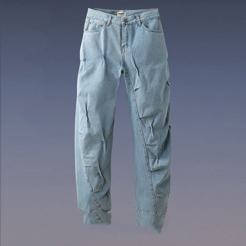 Vintage Vintage Washed Irregular Pleated Jeans