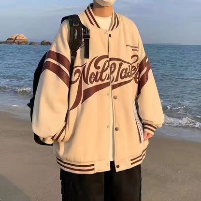 Baseball Uniform Jacket Loose Letters Men And Women Couple Jackets