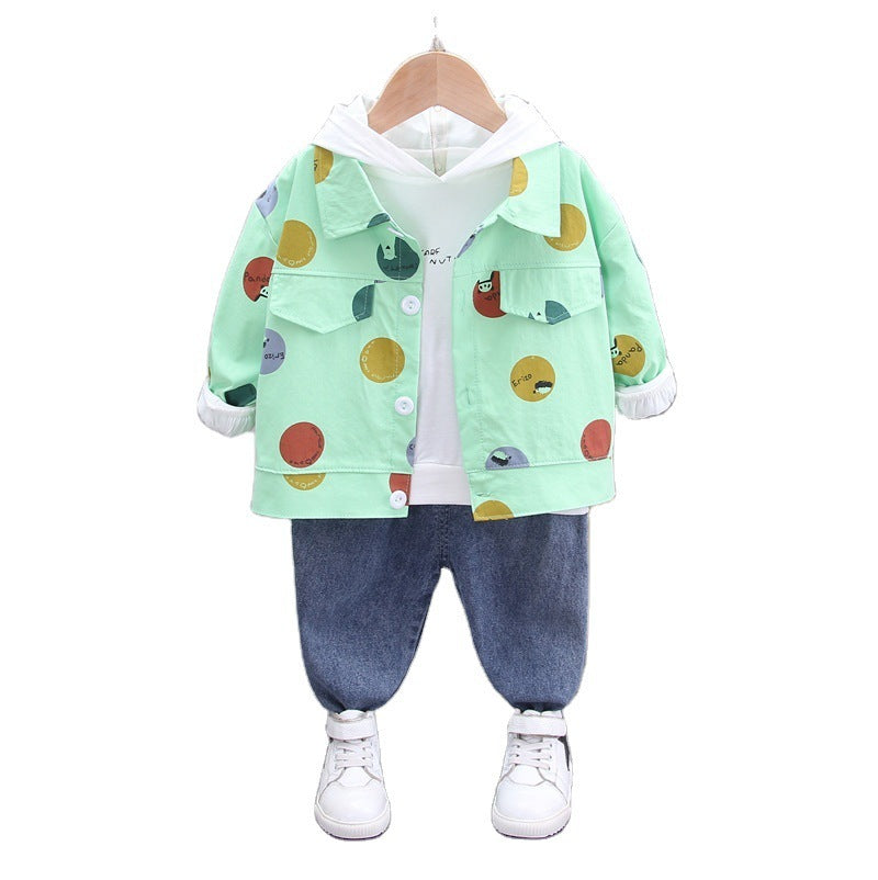 Children's Hooded Long-sleeved Sweater All-match Denim Trousers Children's Three-piece Suit