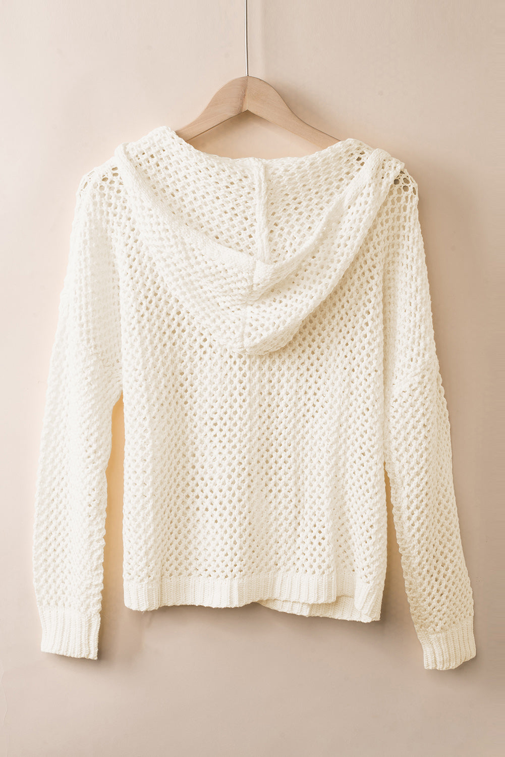 Openwork Lace-Up Hooded Sweater 