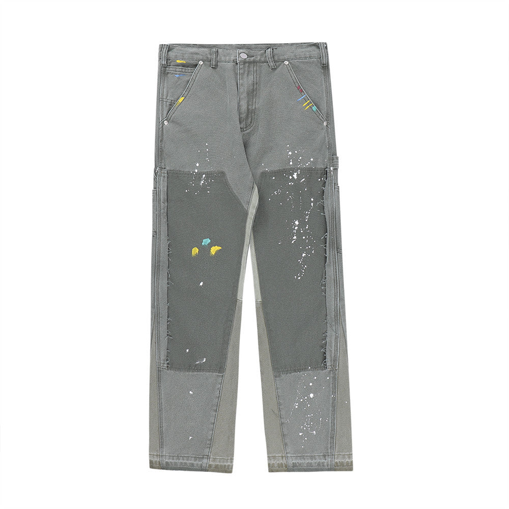 Paint Splash Splice Jeans Men's Loose Speckle