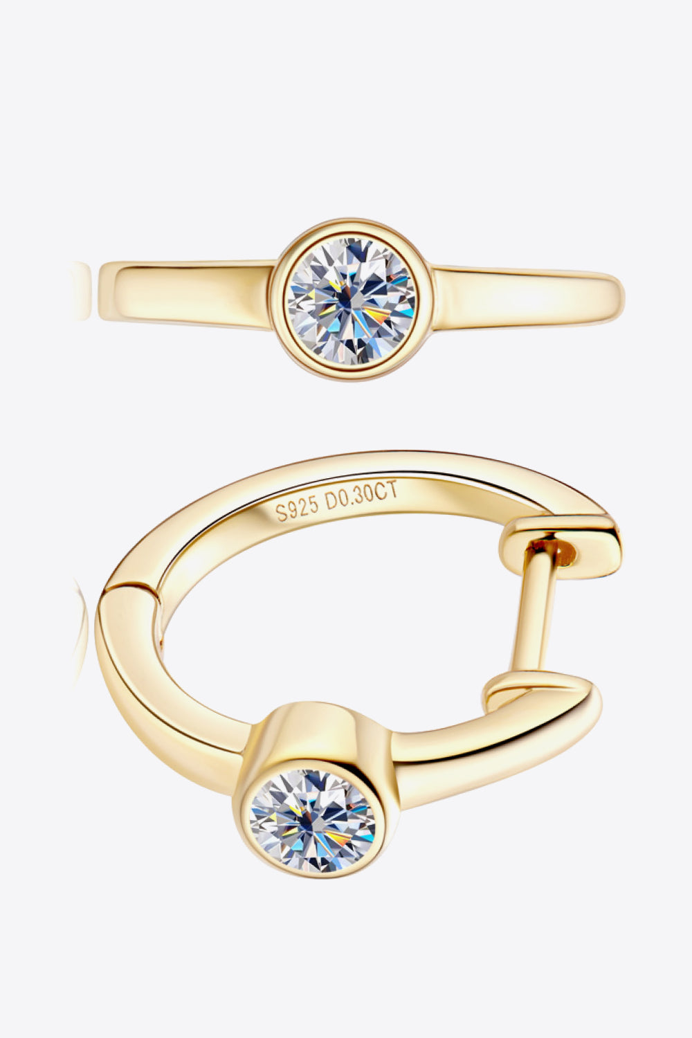 18k Gold-Plated Inlaid Moissanite Huggie Earrings 