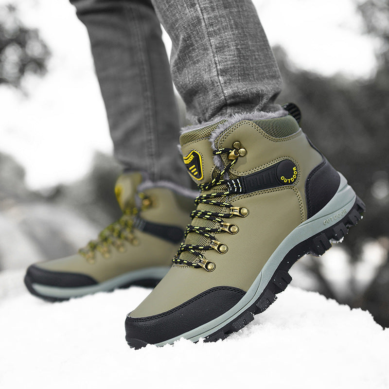 Winter Snow Boots Men Warm Plush Ankle Boots Hiking Lace-up Shoes 