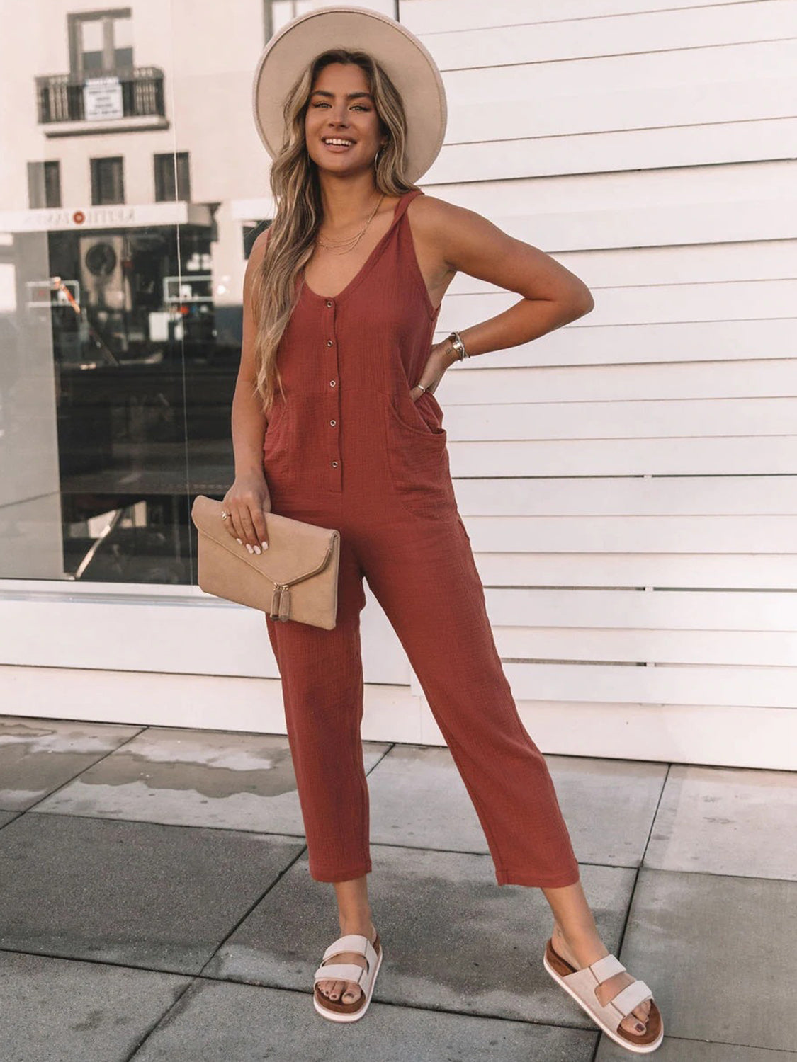 Full Size Scoop Neck Wide Strap Jumpsuit - Babbazon New Products