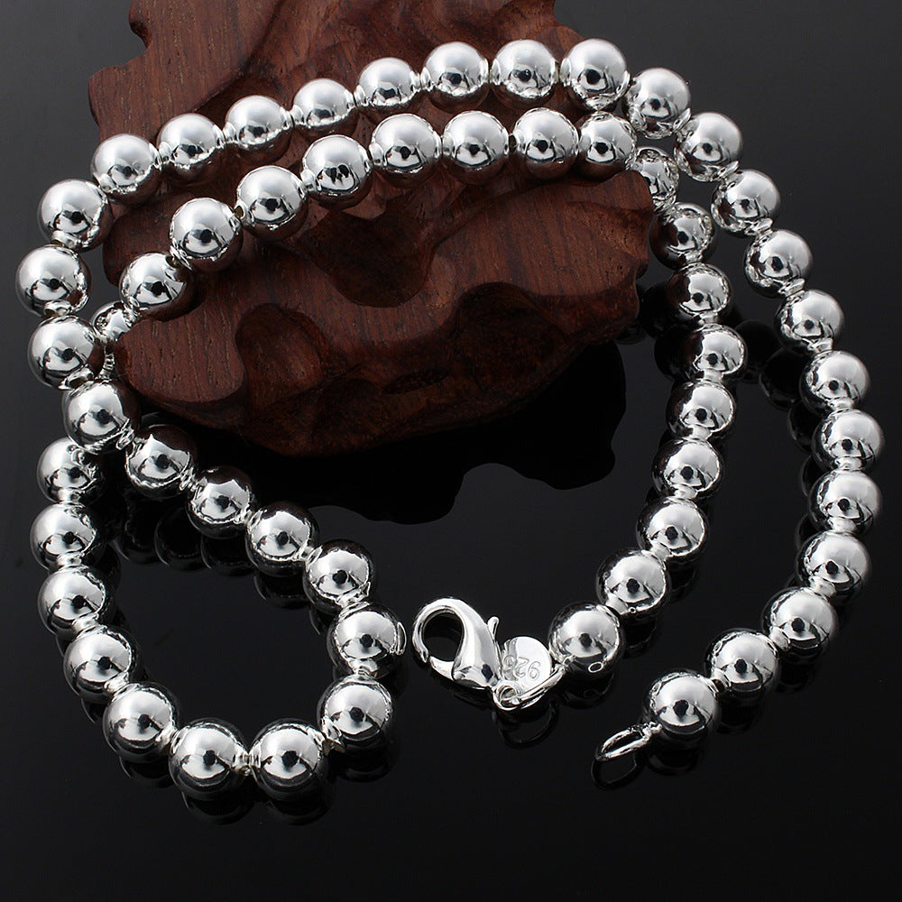 925 Silver Plated 8MM Buddha Beaded Necklace