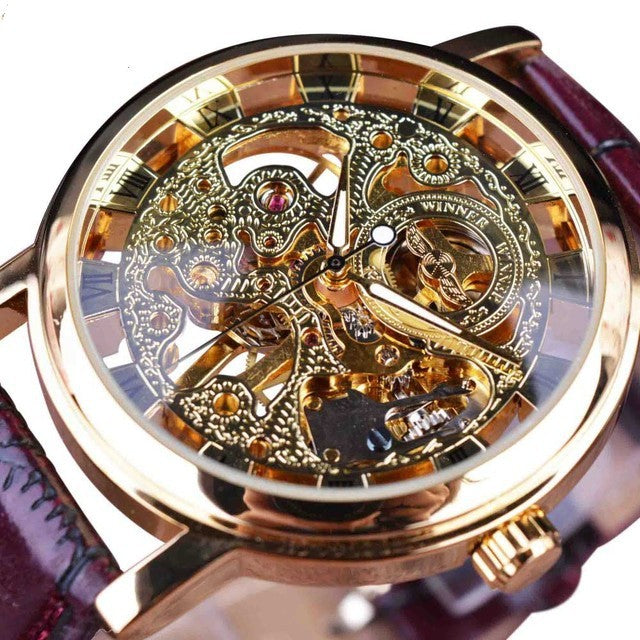 Fully Hollow Men's Manual Belt Mechanical Watch