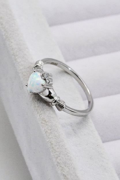 925 Sterling Silver Heart Opal Ring 