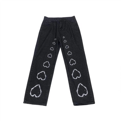 High Street Retro Love Jeans Women's Loose Straight Mop Pants