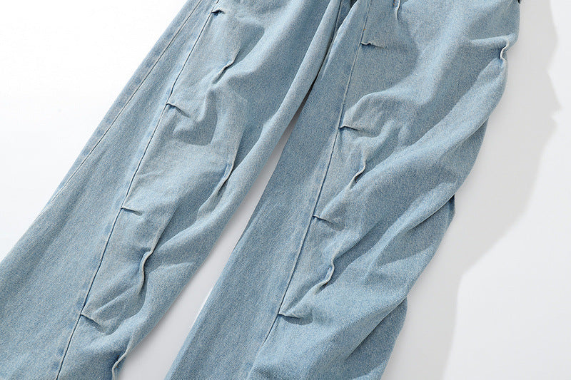 Vintage Vintage Washed Irregular Pleated Jeans