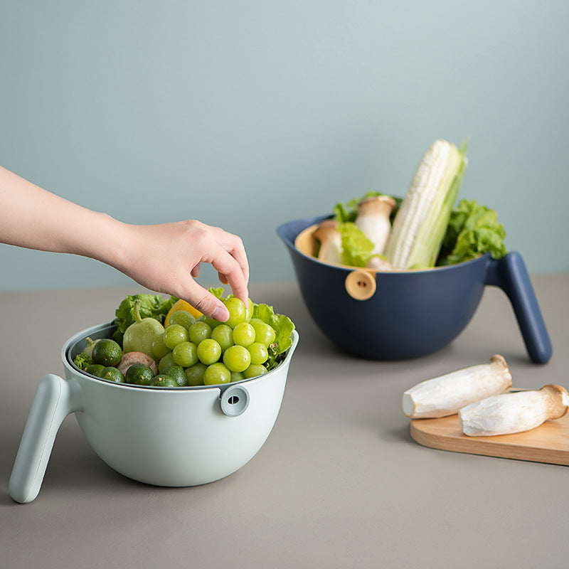 Double Layer Fruit And Vegetable Rotating Draining Basket 