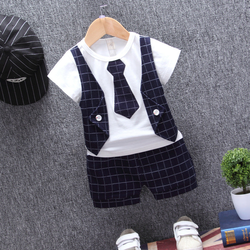 Boys Summer Children's Cotton Short-Sleeved T-Shirt Suit Small Suit Vest Gentleman Suit