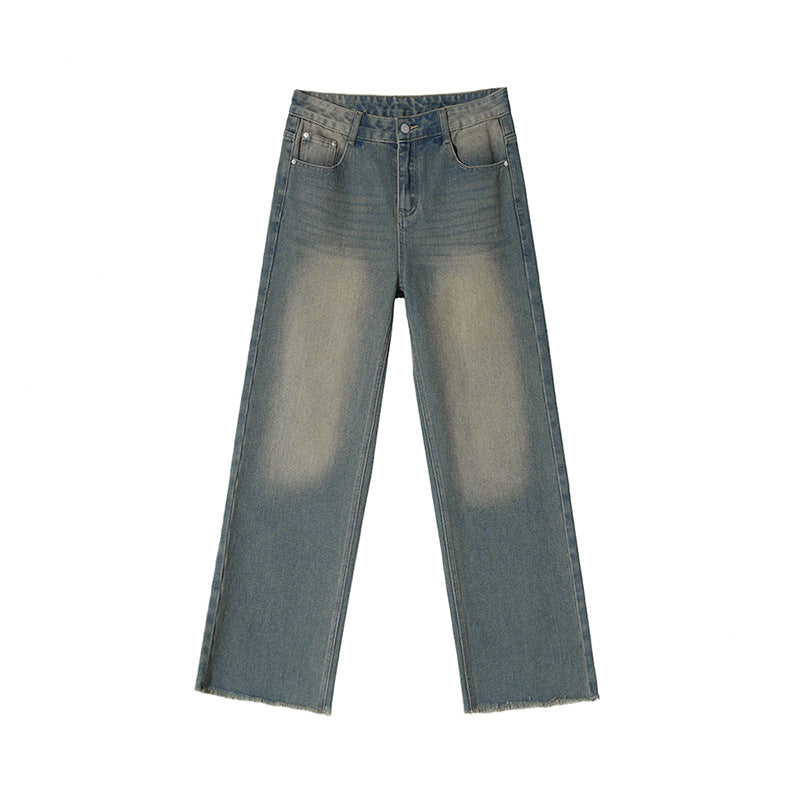 Men's Spring Loose Retro Worn Looking Washed-out Jeans