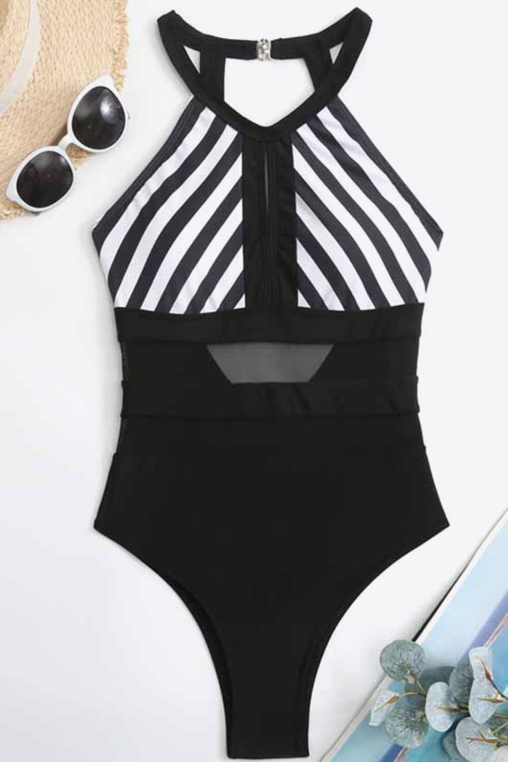 Striped Backless One-Piece Swimsuit 