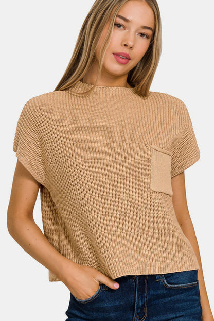 Zenana Mock Neck Short Sleeve Cropped Sweater 