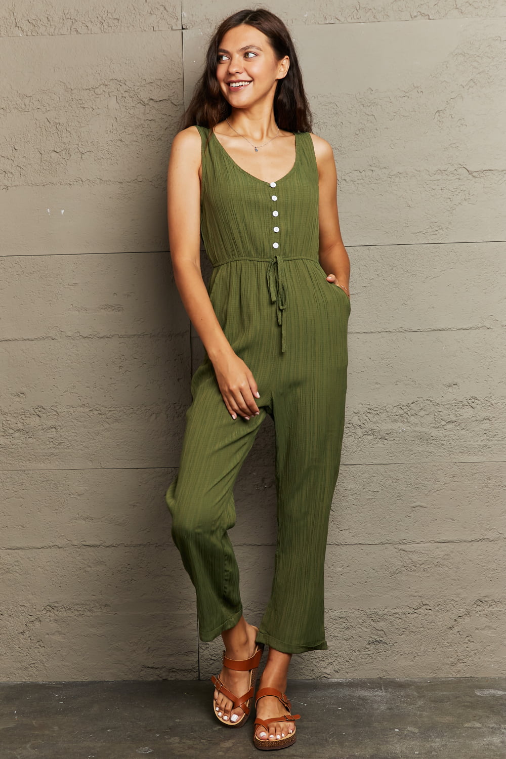 Tied Sleeveless Jumpsuit with Pockets 