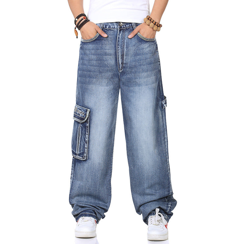 Large Fashion Multi-pocket Wide Jeans