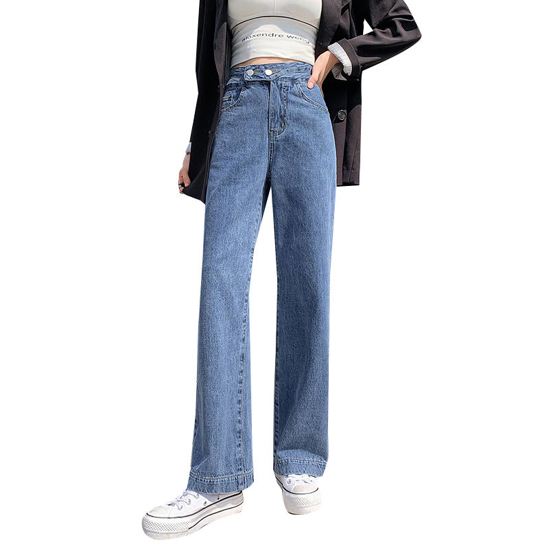 New Double-button High-waist Summer Loose Straight-leg Jeans