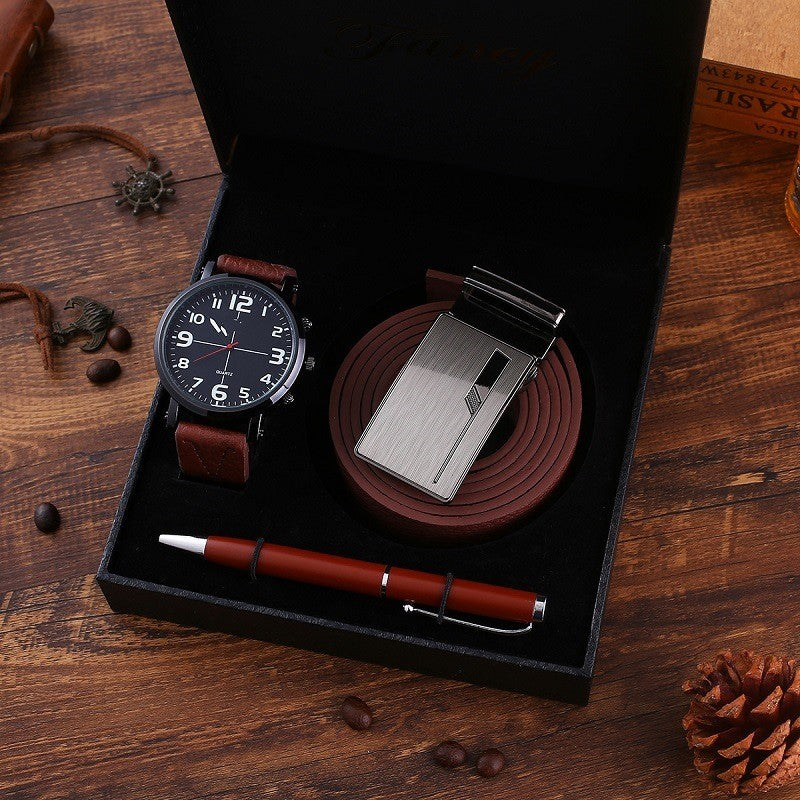 Business Belt Wallet Wrist Watch Pen Gift Box Set For Men 