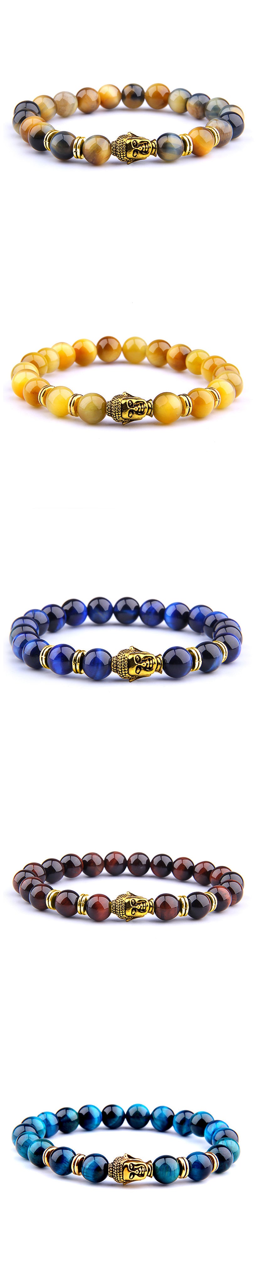 Buddha Head Elastic Charm Beads Gemstone Bracelet