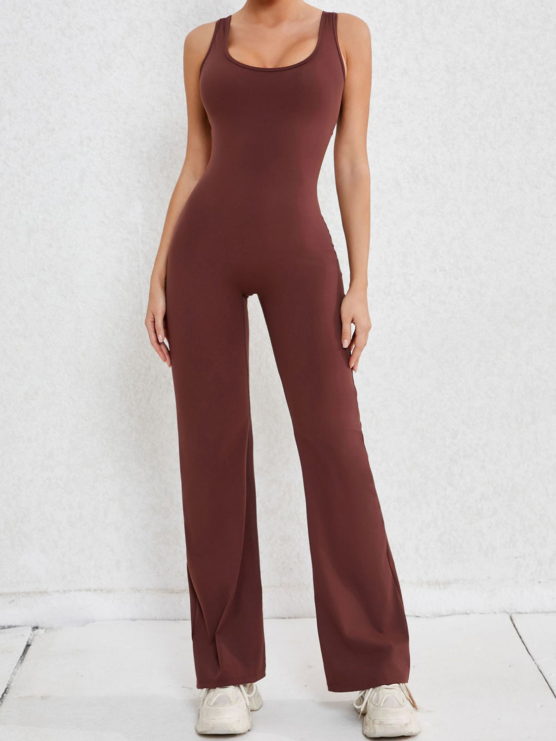 Cutout Wide Strap Scoop Neck Active Jumpsuit 