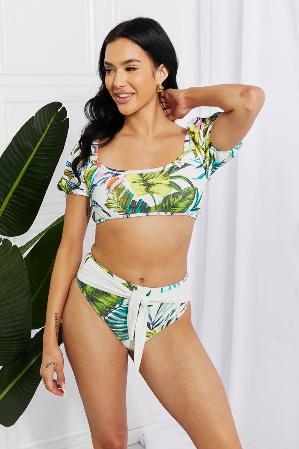 Marina West Swim Vacay Ready Puff Sleeve Bikini in Floral 