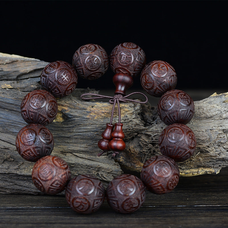 Twelve Mantra Floating Carved Rosewood Bracelet Red Sandalwood Men's Crafts Buddha Beads Rosary