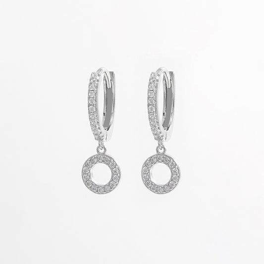 925 Sterling Silver Inlaid Zircon Hoop Dangle Earrings 