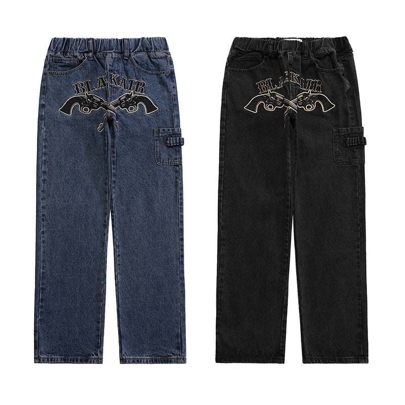 Western Revolver Embroidered Denim Trousers Men's