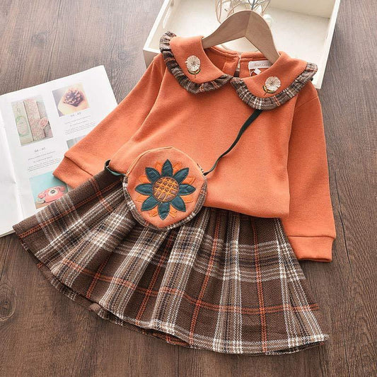 Girls New Western Style Suit Autumn Children Girls Knitted Cardigan Sweater Skirt Two-piece Suit