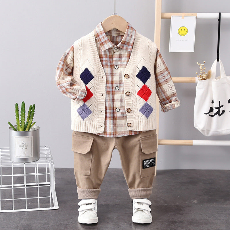 Three-piece Boys Sweater Vest Set