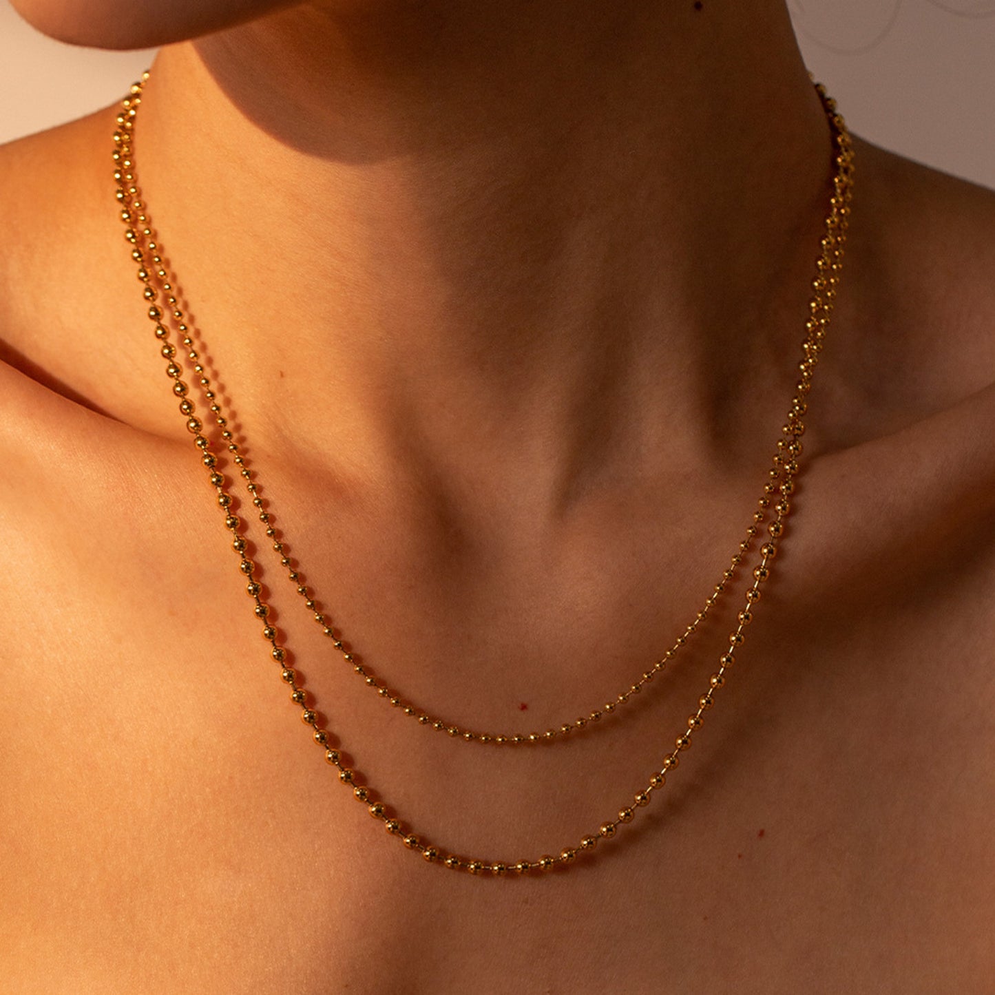 18K Gold-Plated Lobster Closure Bead Necklace 