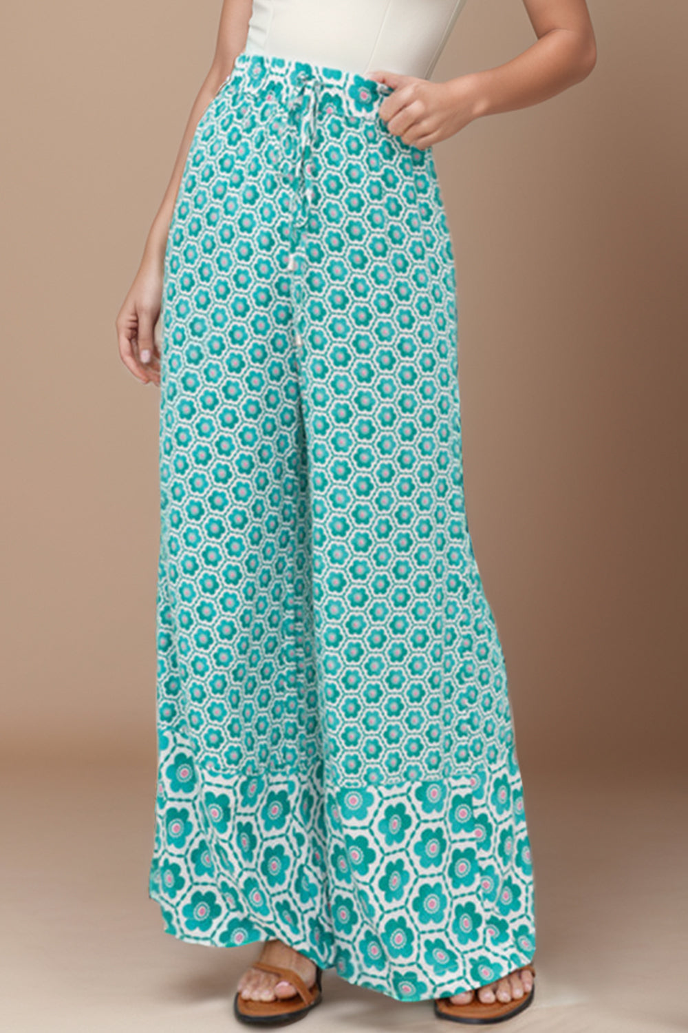 Printed High Waist Wide Leg Pants - Babbazon New Products