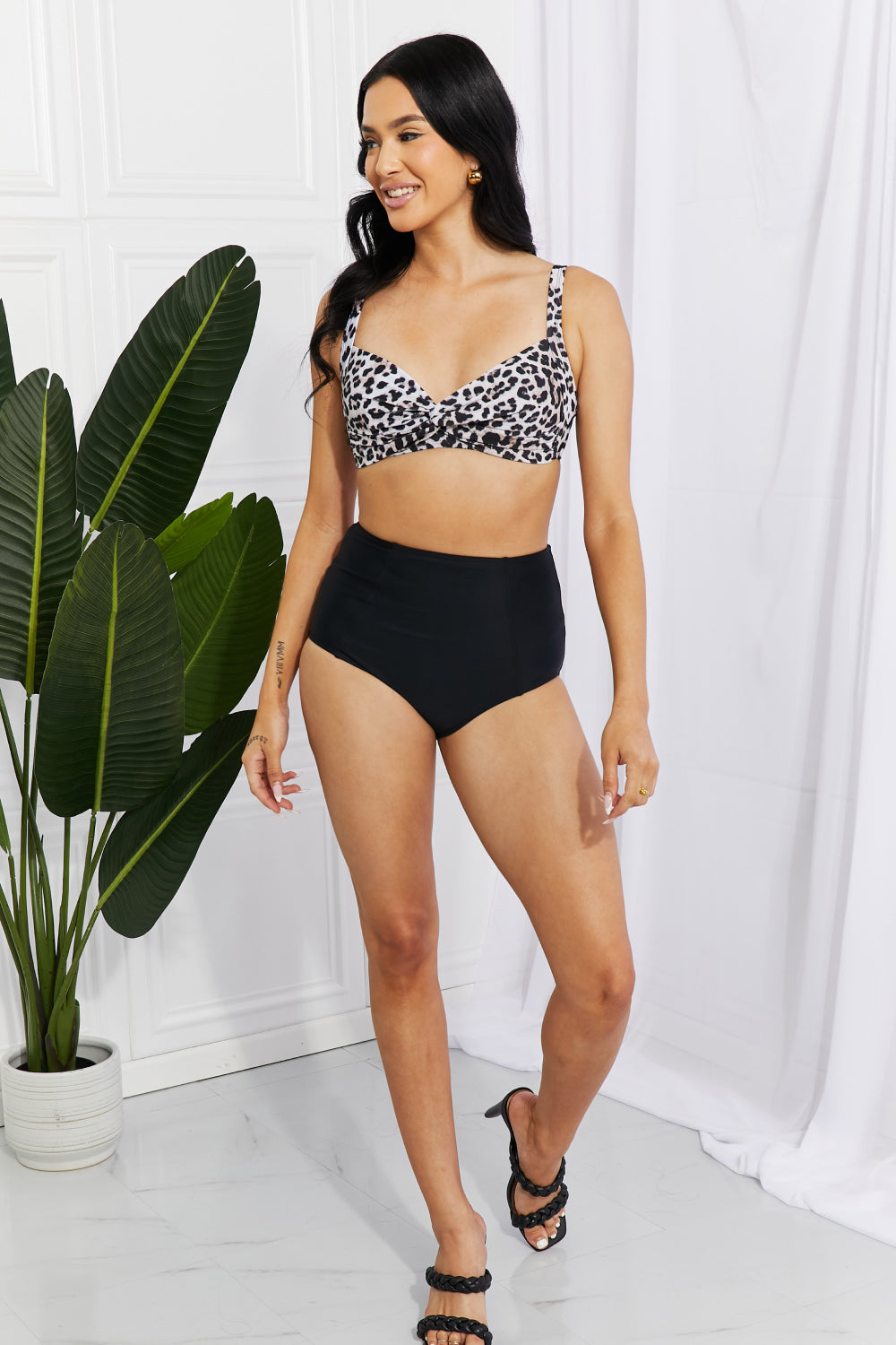 Marina West Swim Take A Dip Twist High-Rise Bikini in Leopard 