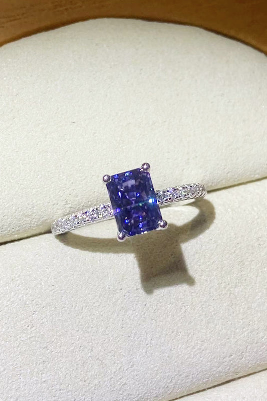 1 Carat Moissanite 925 Sterling Silver Rectangle Ring in Blue 