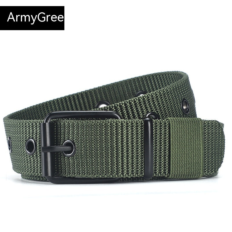 Lengthened Porous Pin Buckle Canvas Belt Men And Women Universal Belt