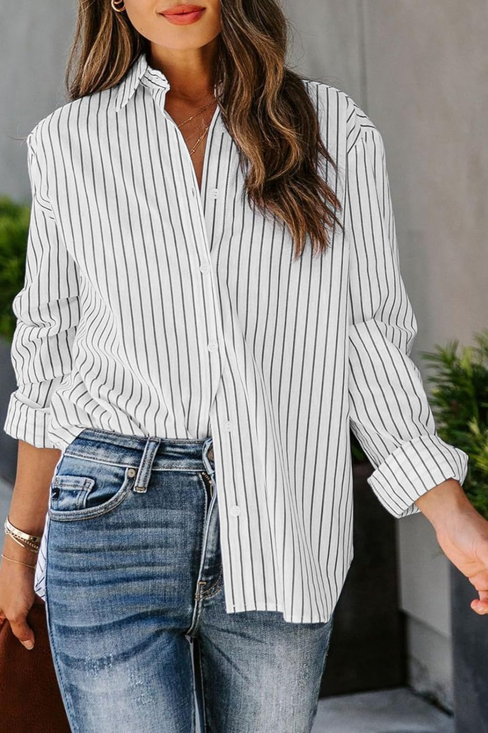 Striped Button Up Long Sleeve Shirt 