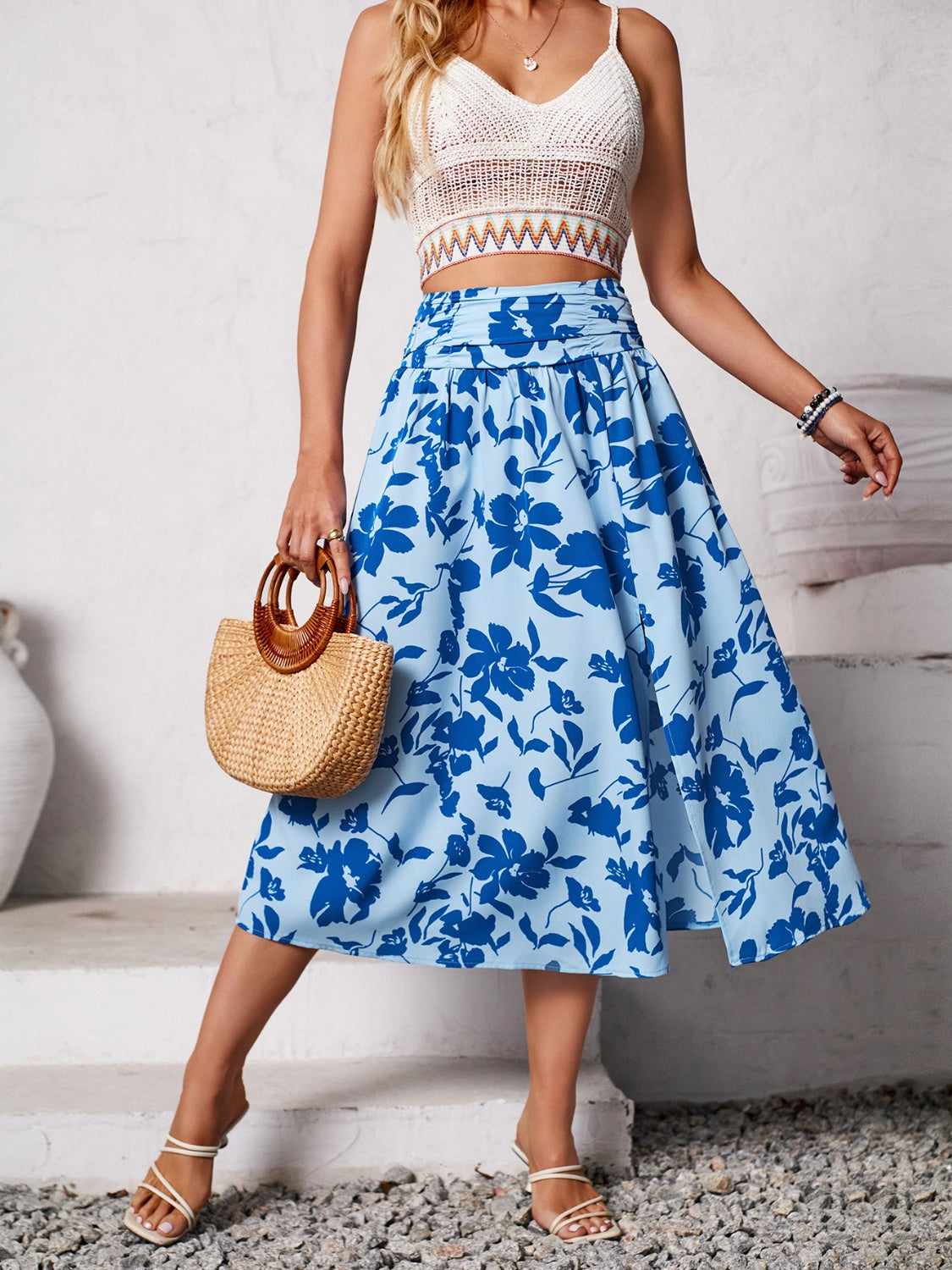 Slit Printed Midi Skirt 