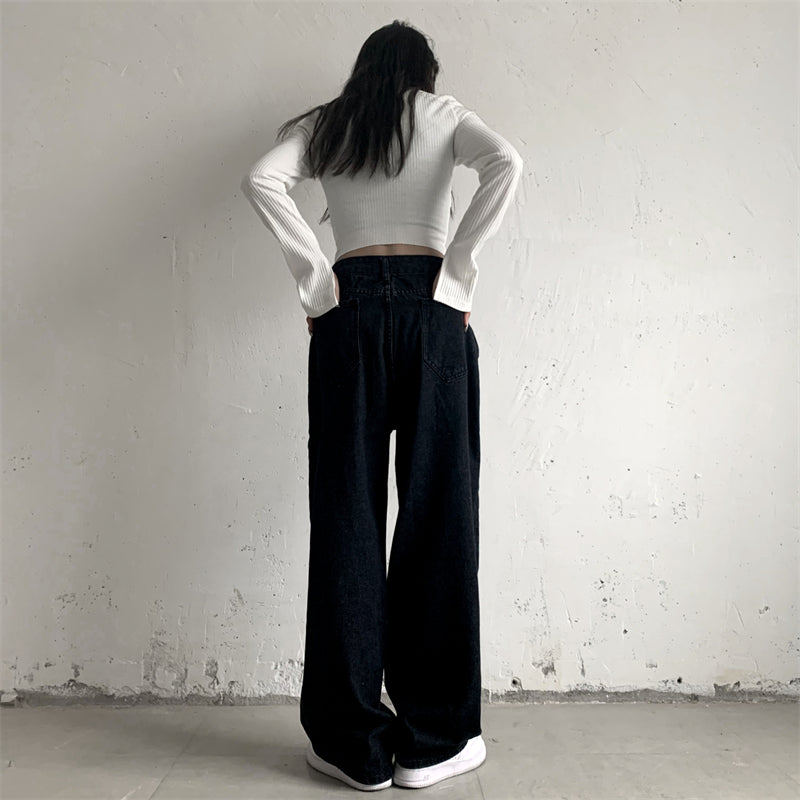 High Street Retro Love Jeans Women's Loose Straight Mop Pants